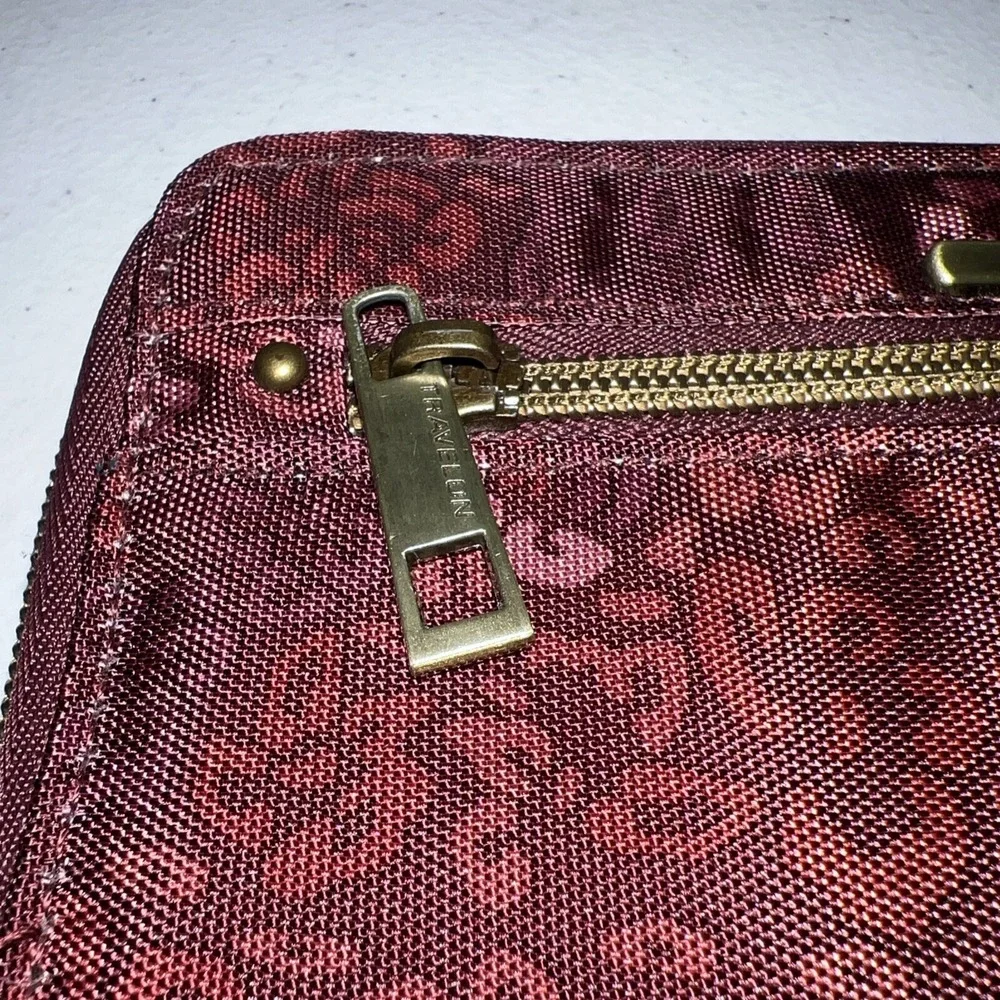 Travelon Wallet Women Clutch MaroonFloral Nylon Zip Around Accordion Bifold